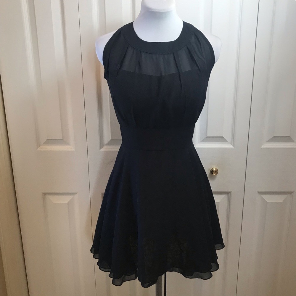 50's Style Black Chiffon Cocktail Party Dress sz M